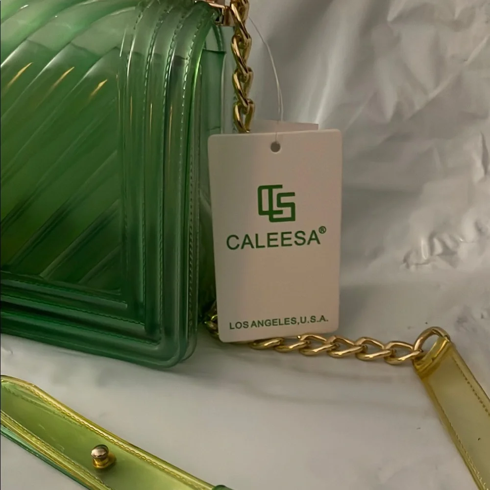 Calessa Quilted Green and Yellow Crossbody Bag with Gradient Effect - Picture 3 of 6